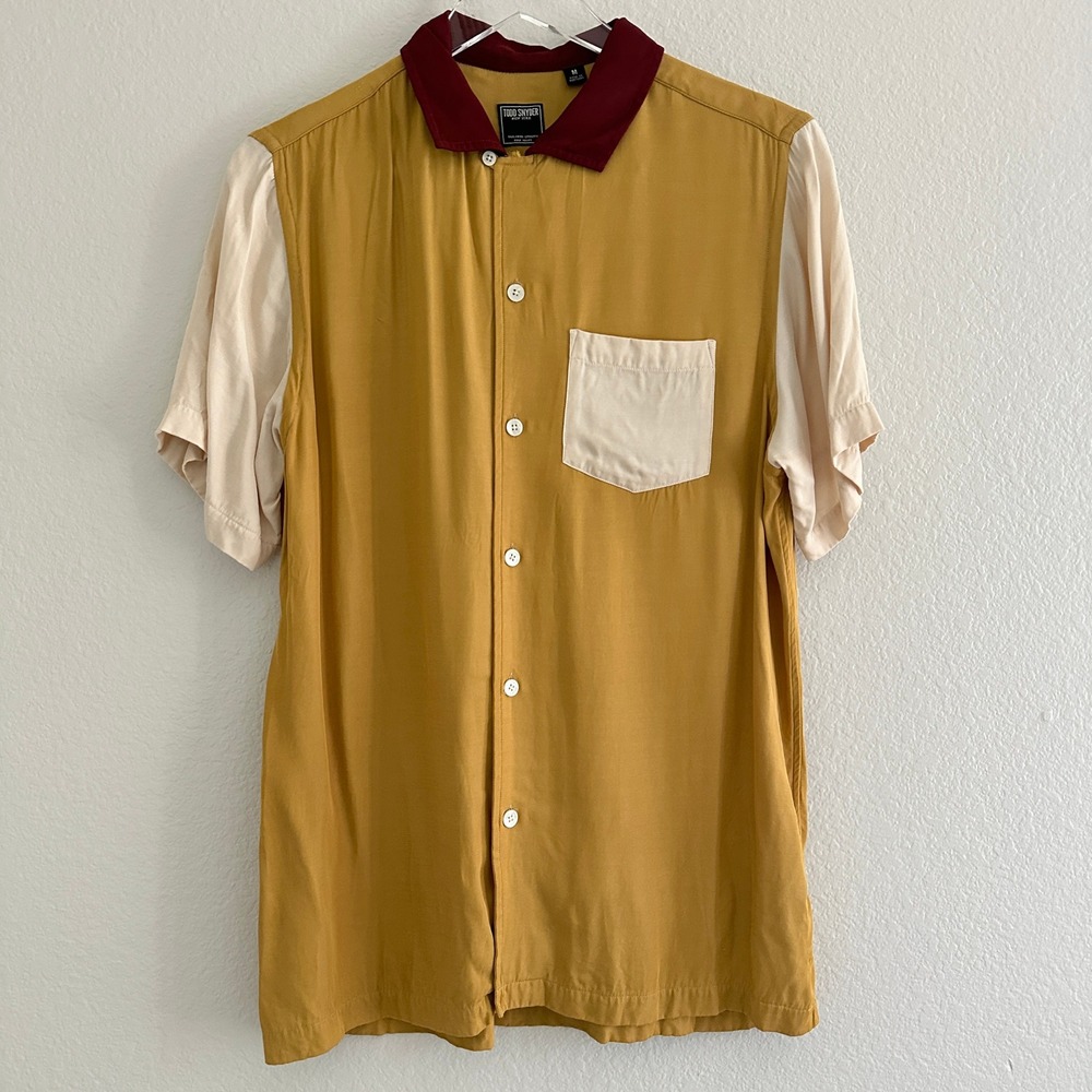 Todd Snyder Button Down Shirt M Mustard Yellow Colorblock Short Sleeve Rayon